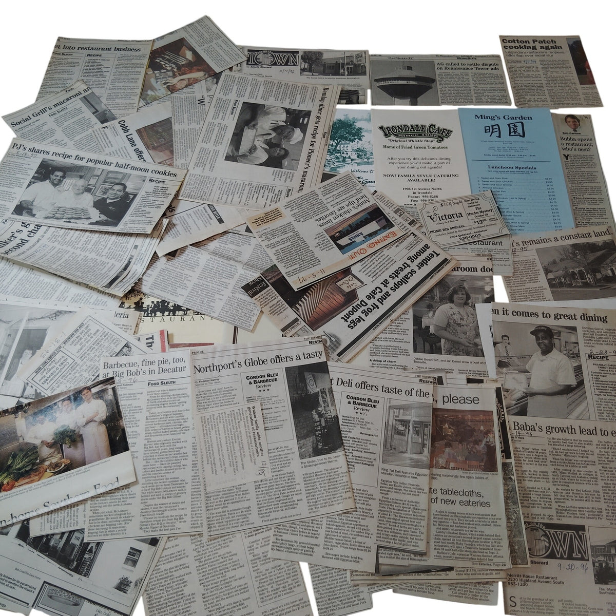 90s Alabama Restaurant Newspaper Clippings Ephemera Collection - Local History