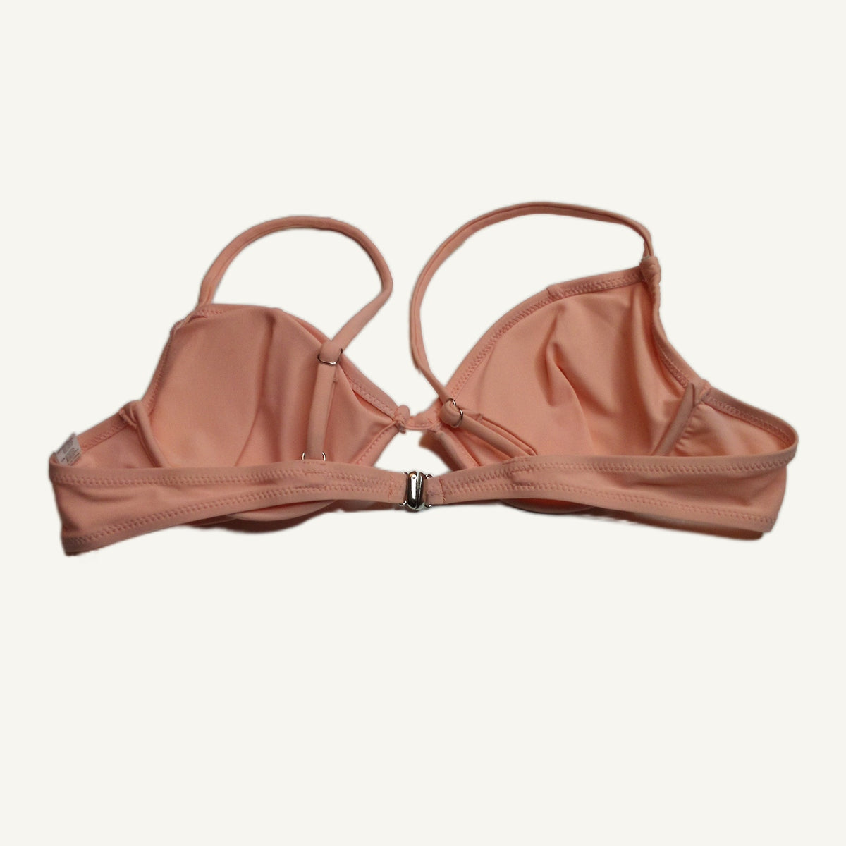 Large Coral Unbranded Bikini Top with Silver Ring & Ribbed Trim