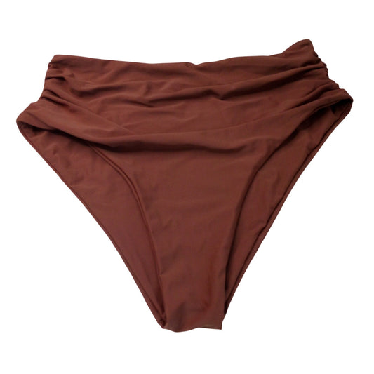 ZAFUL Ribbed High-Waisted Ruched Bikini Bottoms XL Brown Rust High-Cut