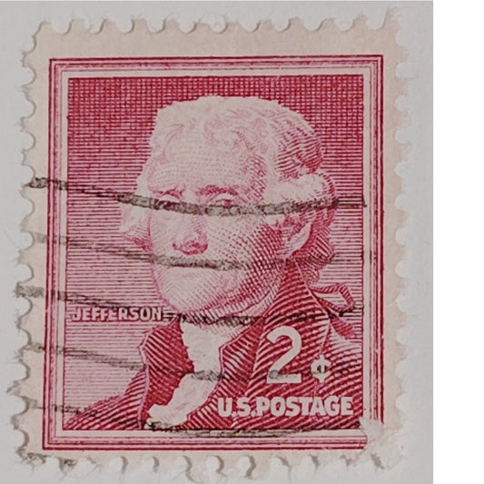 1954 2¢ Thomas Jefferson Stamp, Liberty Series, Scott #1033, Rose Red, Canceled