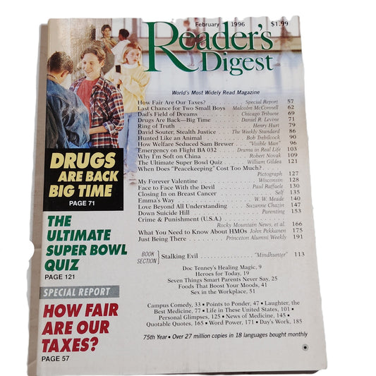 Reader's Digest February 1996 Magazine - 75th Year Drugs Are Back Big Time
