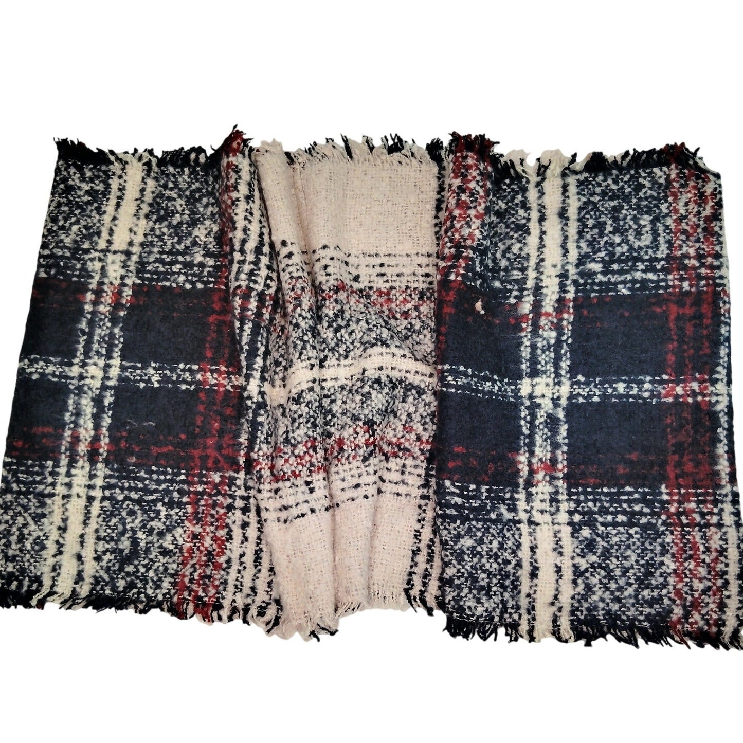 Lucky Leaf Infinity Scarf w/ Tassels Lightweight 100% Acrylic,  Pink Navy Plaid