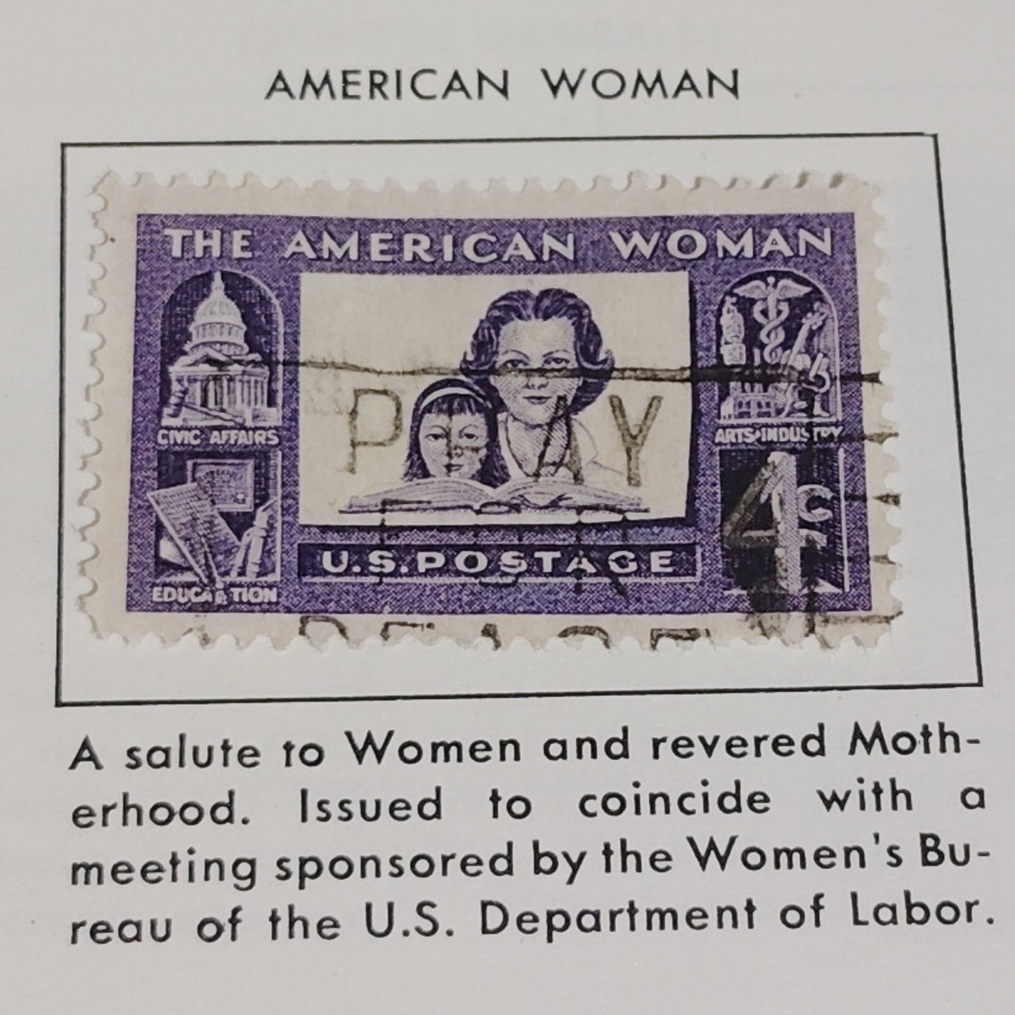 1960 Scott #1152 – 4¢ The American Woman / Civic & Cultural Tribute – Canceled