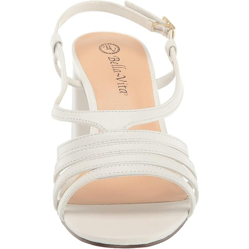 Bella Vita Gretta Heeled Sandal White Leather, 7 Wide, Strappy Buckle Dress Heel
