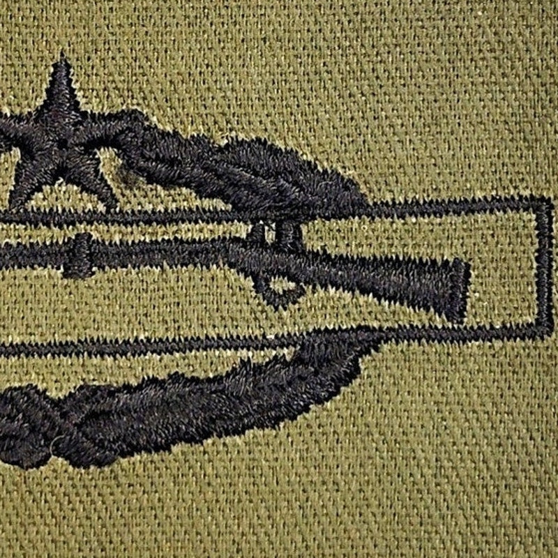 Vintage US Army Combat Infantry Badge Second Award Subdued Black on ODG Patch