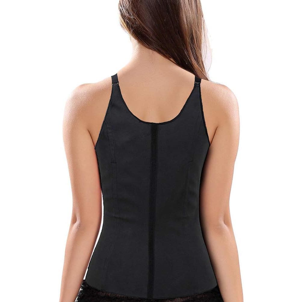 Steel Boned Latex 3 Rows of Hooks Body Shaper Corset Vest Halter-Latex- Black XL