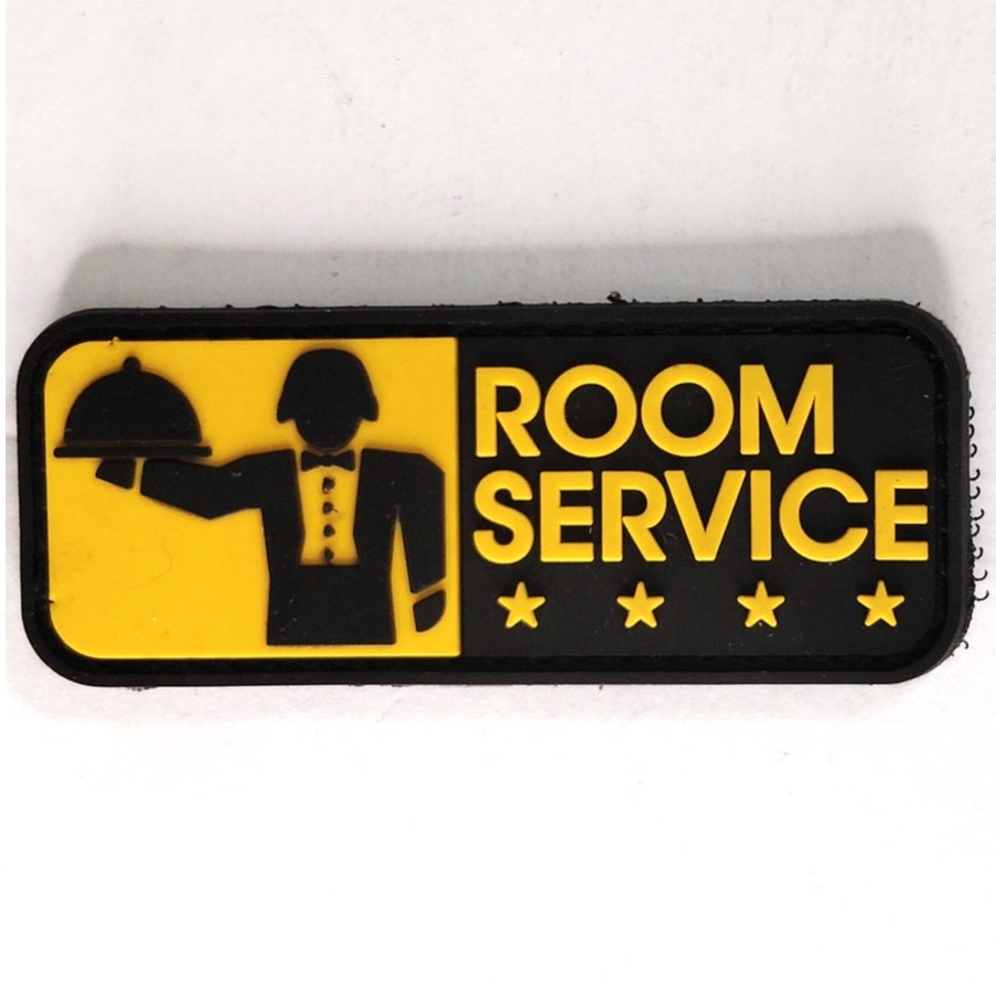 Room Service Novelty Patch MSM Black/Yellow PVC 3" × 1‑1/8" Hook Back
