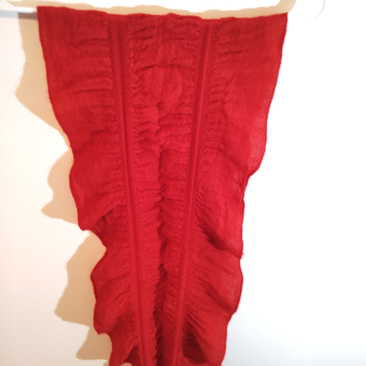 Red Ruffled Knit Scarf Women's 100% Acrylic Ruffle Edge Long Winter Wrap