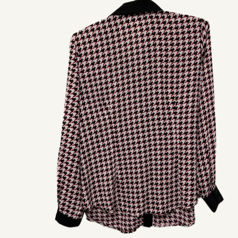 Koret Women's XL Red Black White Houndstooth Shirred Button Down Top
