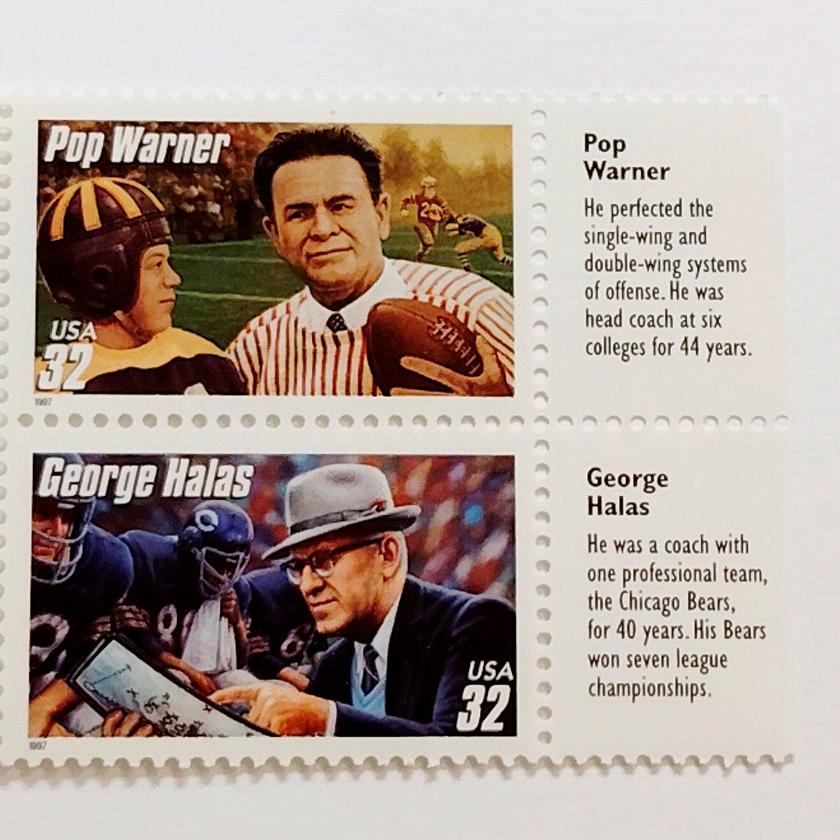 Block of 4 – 1996 USA 32¢ Legendary Football Coaches MNH Scott 3143–3146