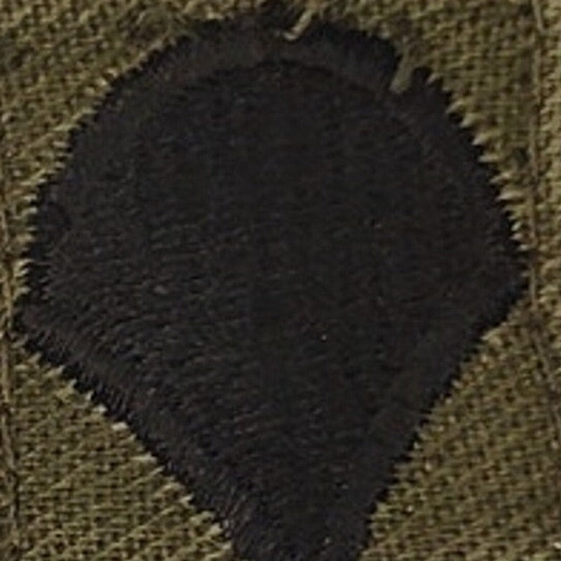 US Army Specialist E‑4 Cap Device Patch Black on ODG TE Sew‑On 1" × 7/8"