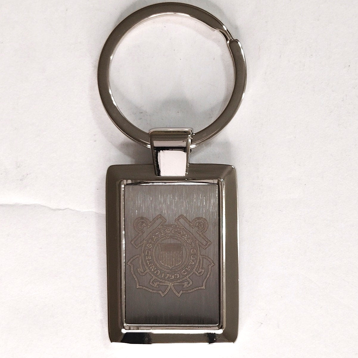 US Coast Guard Logo Keychain Novelty Silver‑Tone Key Fob 1‑1/2" × 1‑1/8"