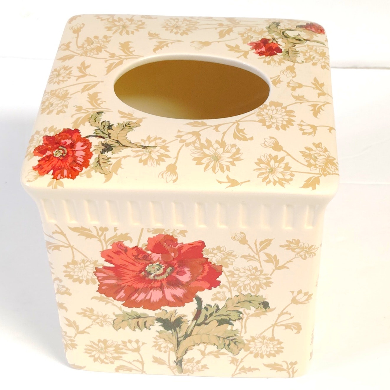 VTG Vohann California Victorian Floral Ceramic Tissue Box Cover 6" Cube