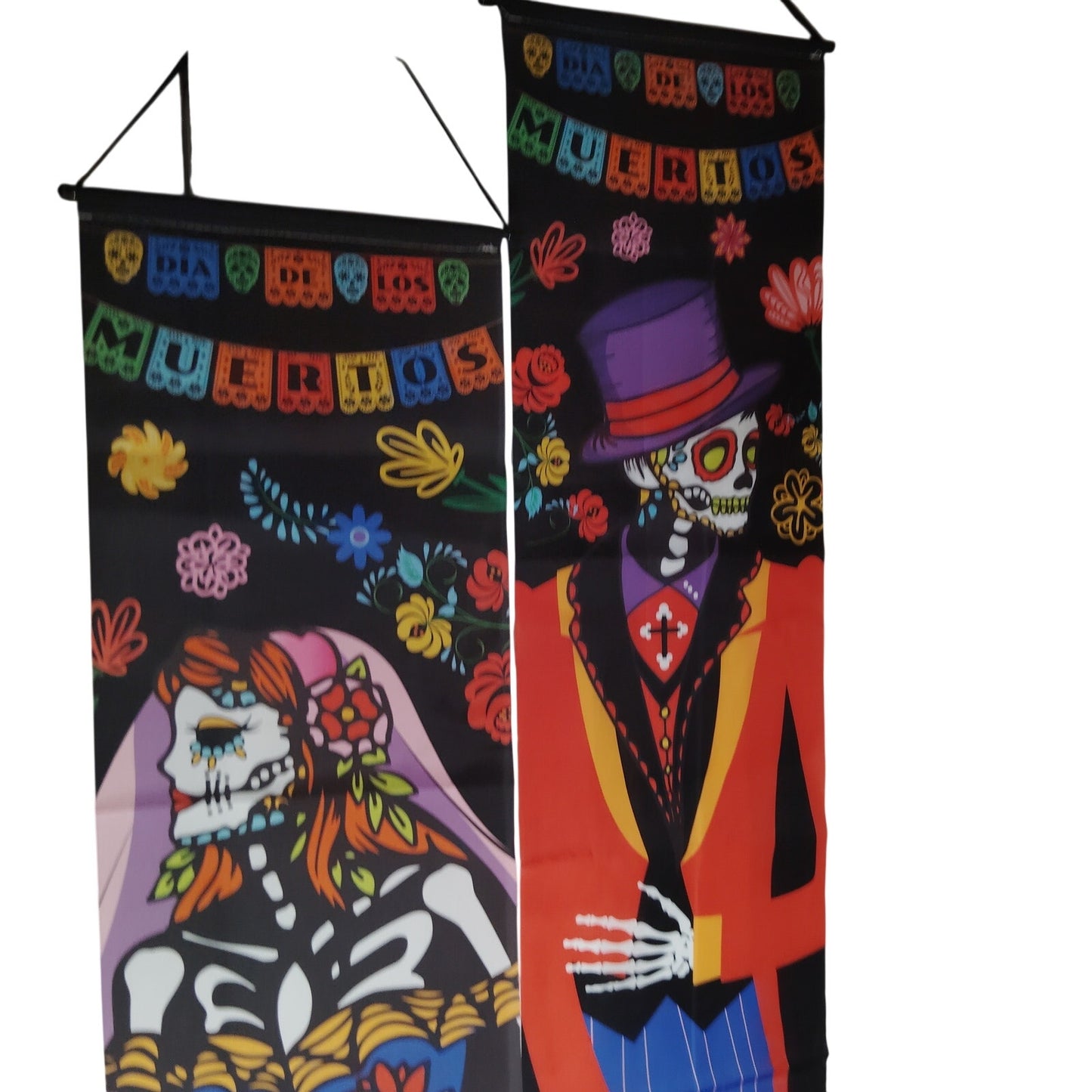 2‑PK Day of the Dead Porch Banners – 12"x71" – Dia de los Muertos Door Décor