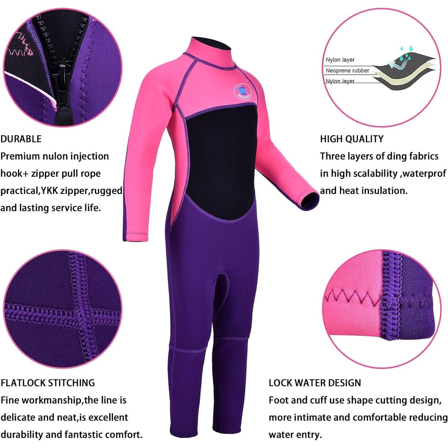 REALON Kids Wetsuit for Toddler Girls Boys & Youth, 3mm Neoprene Full Suit, XXS