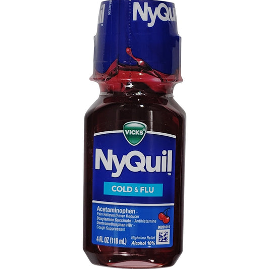 Vicks NyQuil Cold & Flu – 4 fl oz Liquid – Cherry Flavored Exp. 02/2026