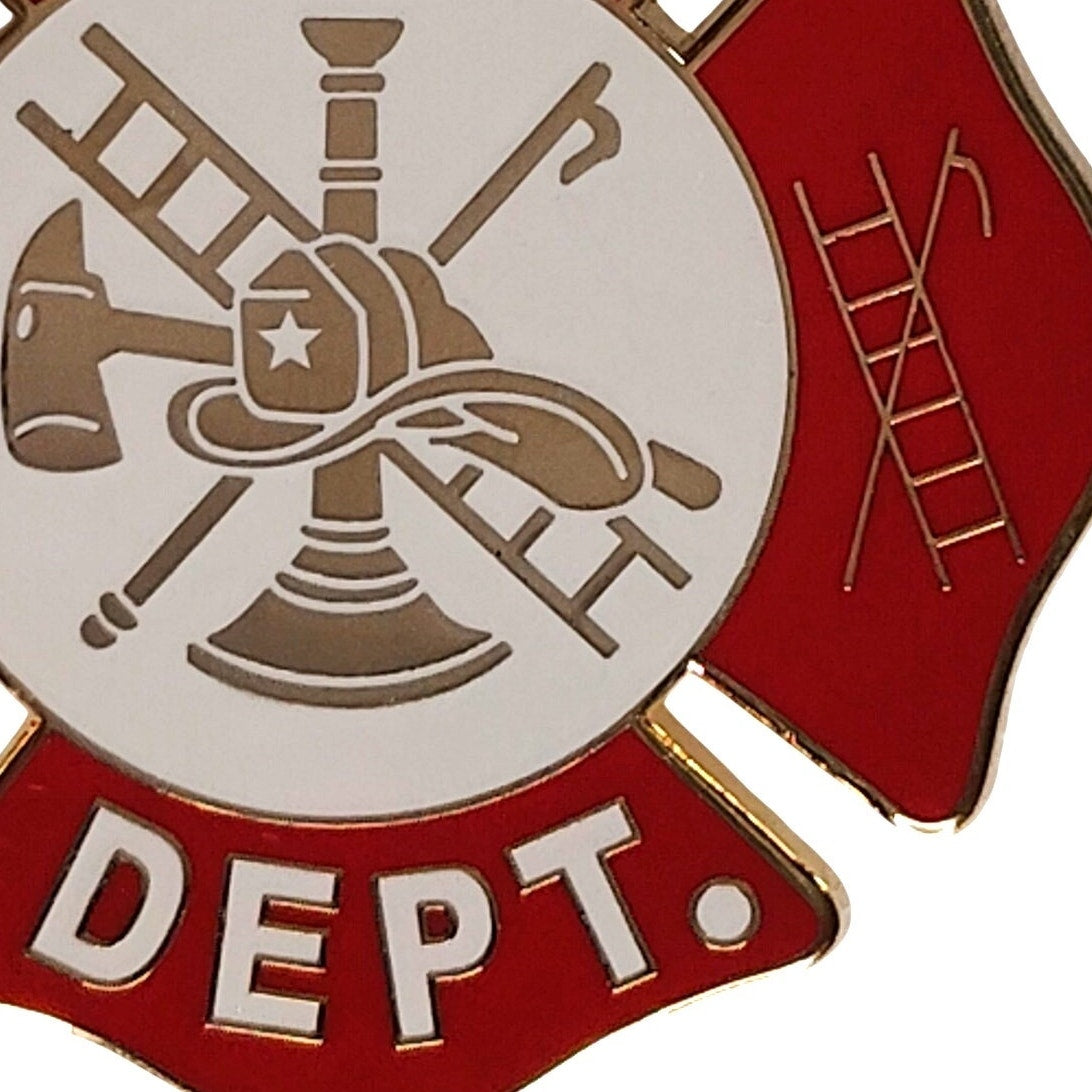 Large Fire Dept Maltese Cross Hat Lapel Pin 1‑1/2"D