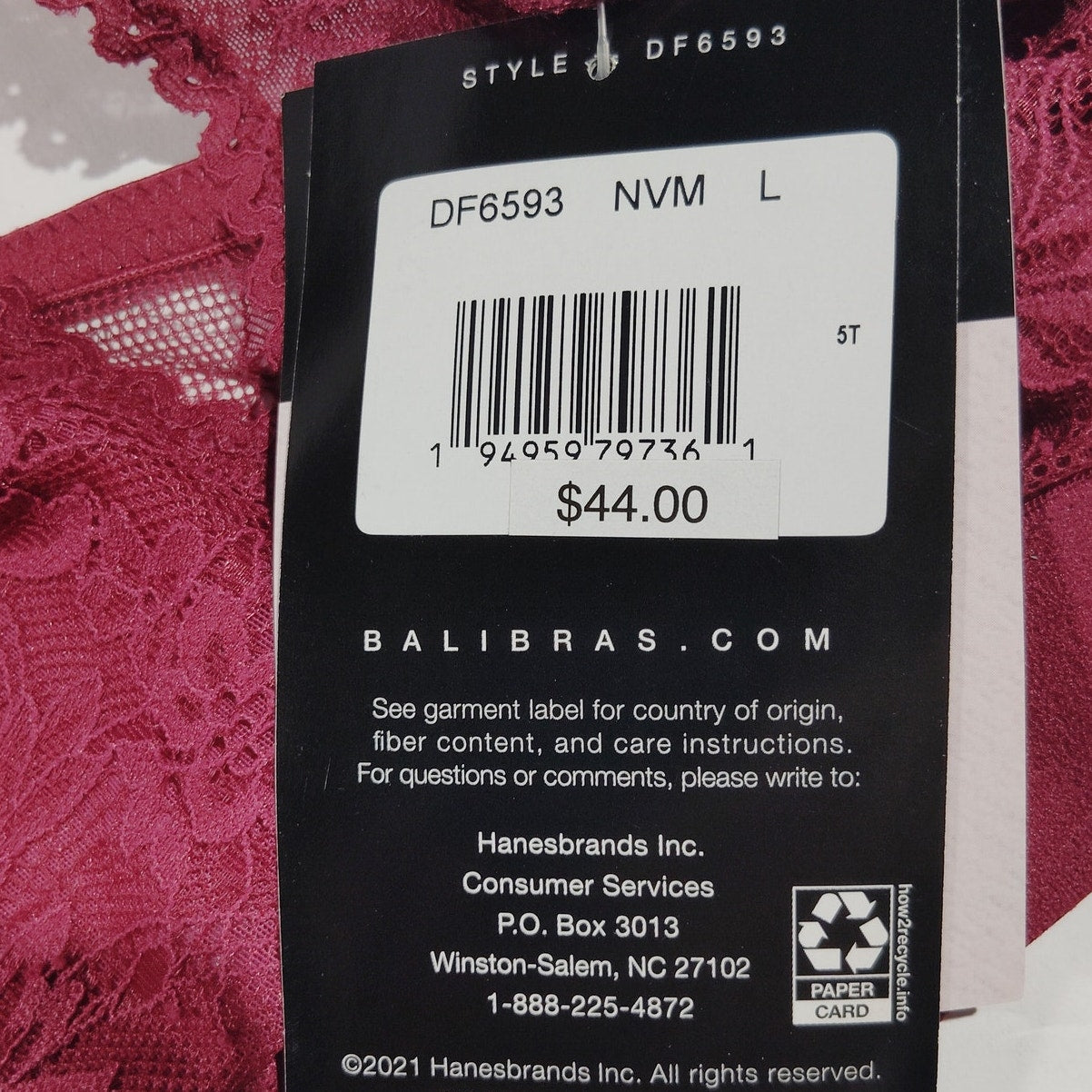 Bali Comfort Revolutionize Wireless Plunge Bralette – Deep Cerise – Large