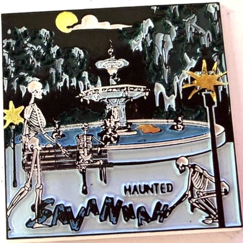 Haunted Savannah Georgia 3D PVC Magnet Forsyth Park Fountain Skeletons Spooky