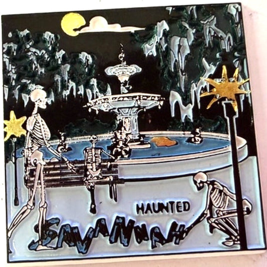 Haunted Savannah Georgia 3D PVC Magnet Forsyth Park Fountain Skeletons Spooky