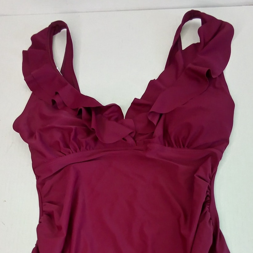 Tempotrek Maternity One Piece Swimsuit Burgundy Ruffle Flounce, Medium