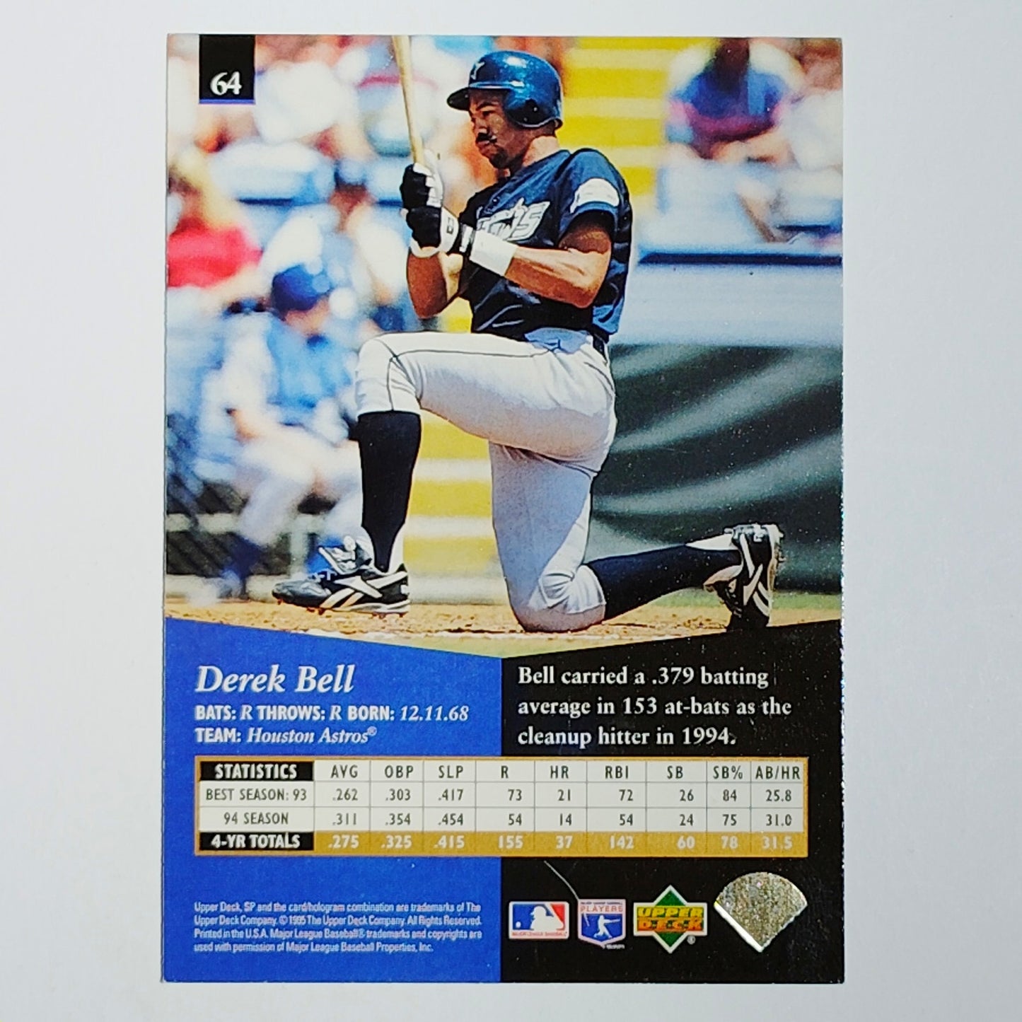 1995 Upper Deck SP Derek Bell #64 Houston Astros OF Blue Diamond Foil - VG/EX