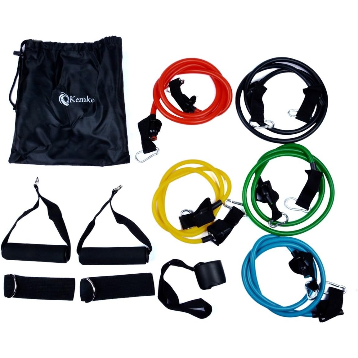 Resistance Bands Set - 5 Tube Set with Handles, Door Anchor, Ankle Straps, Carry Bag - 11 Pcs Total