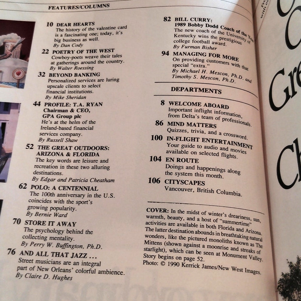 Vintage Delta SKY Magazine - February 1990, Polo, Arizona, Florida, T.A. Ryan