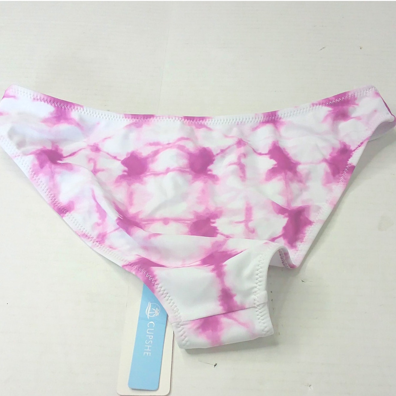 Cupshe Tie Dye Bikini Bottoms White Fuchsia Mid Rise Women’s Swim Bottoms Small