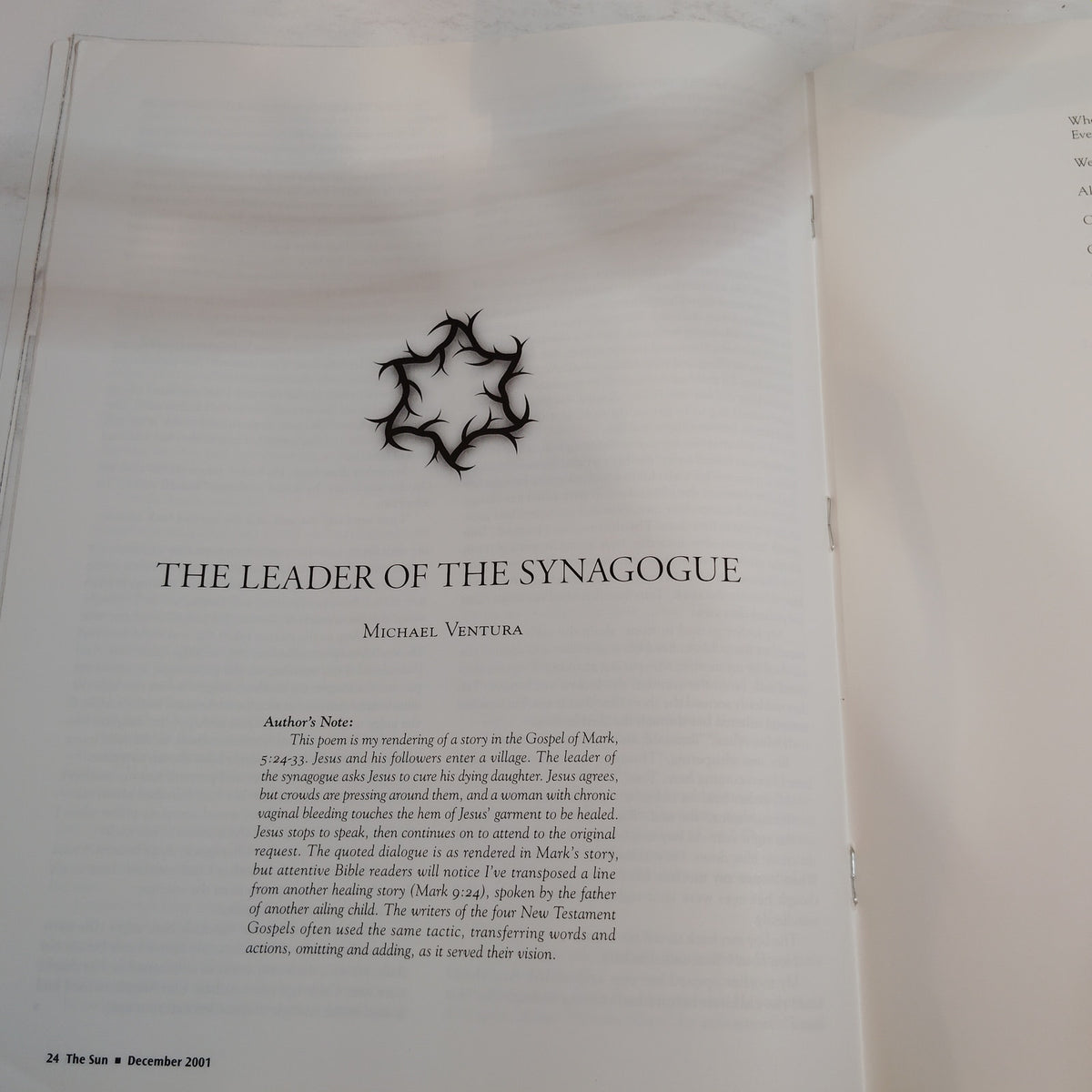 The Sun Magazine - December 2001, Issue 312 - Vintage Literary Journal