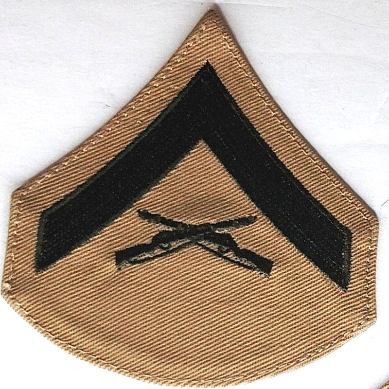 USMC Lance Corporal LCpl E-3 Patch Pair Green Khaki Novelty Sew-On 3" x 2.75"
