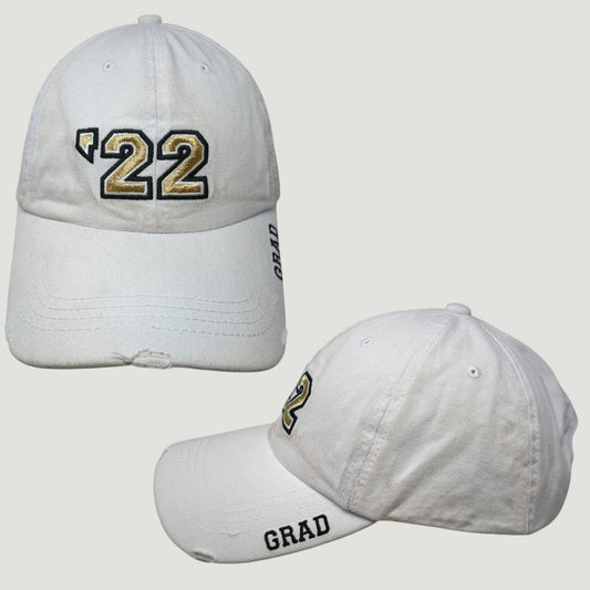 Claire’s Embroidered ’22 Grad Slideback Baseball Cap – 2‑Pack – White/Gold/Black