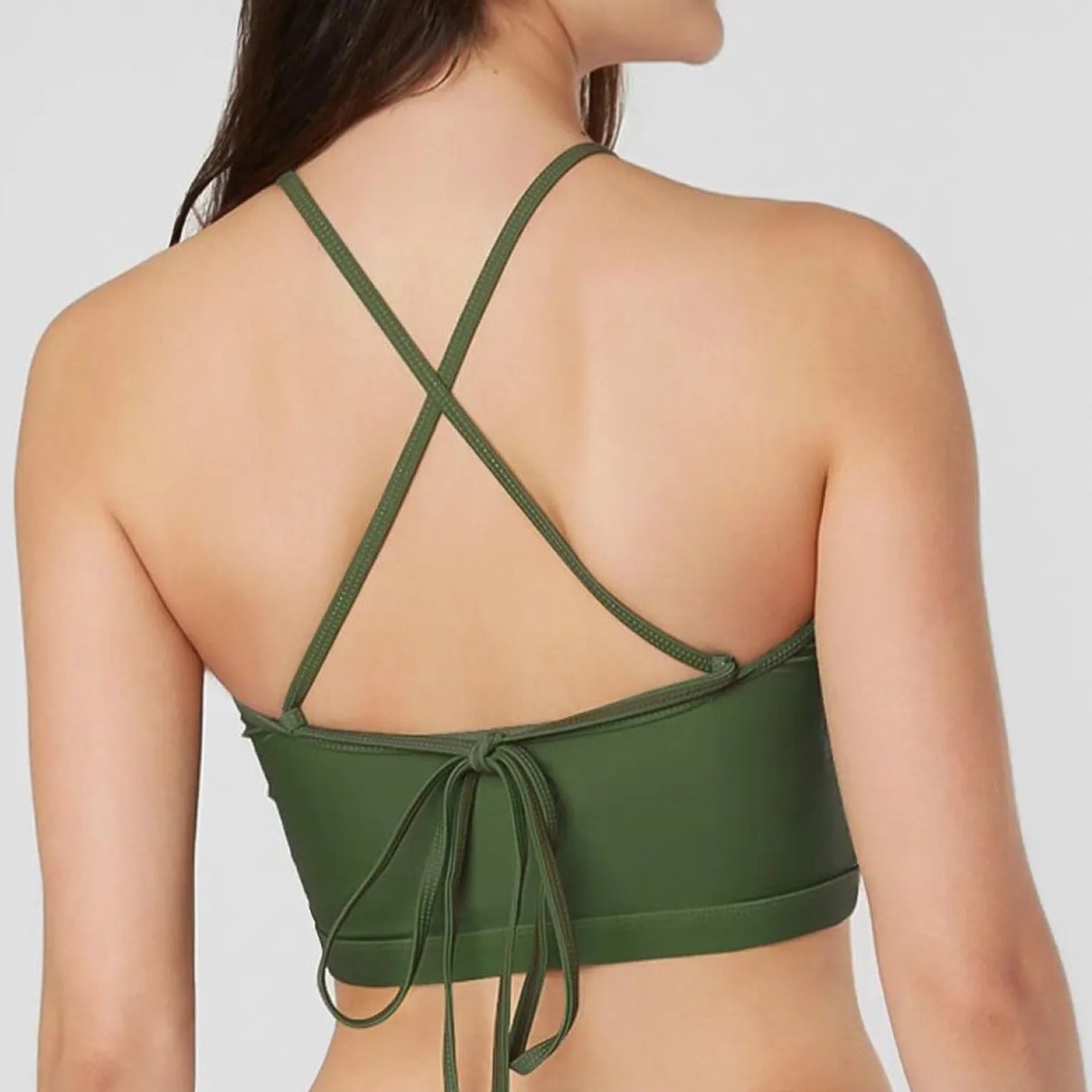 Geek Lighting Army Green Swimsuit Top Black Stripe Athletic Style, Small (US 2)