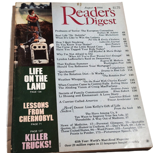 Reader's Digest August 1986 Chernobyl Life on the Land Vintage Magazine