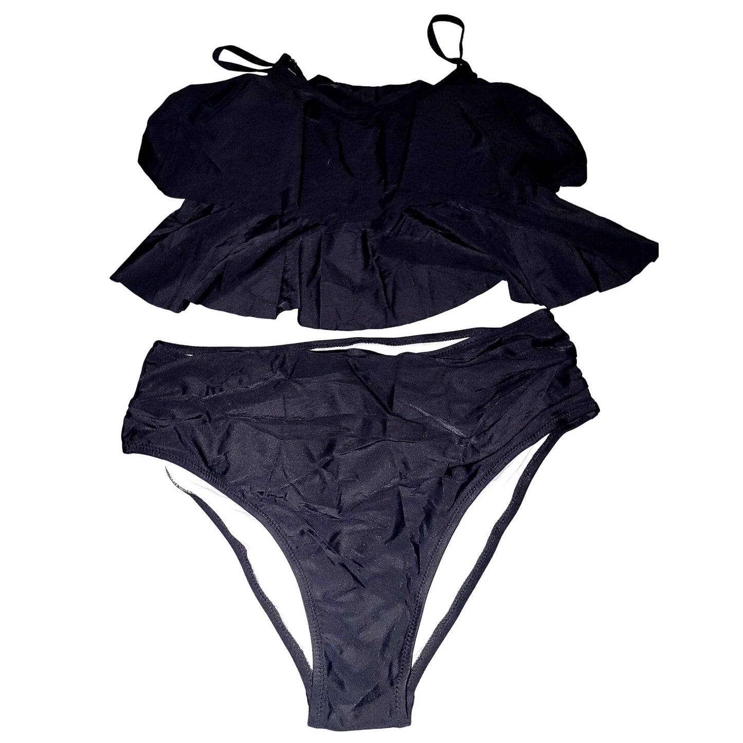 Beachsissi Tankini High Waisted Tummy Control 2 Piece, Black, XL
