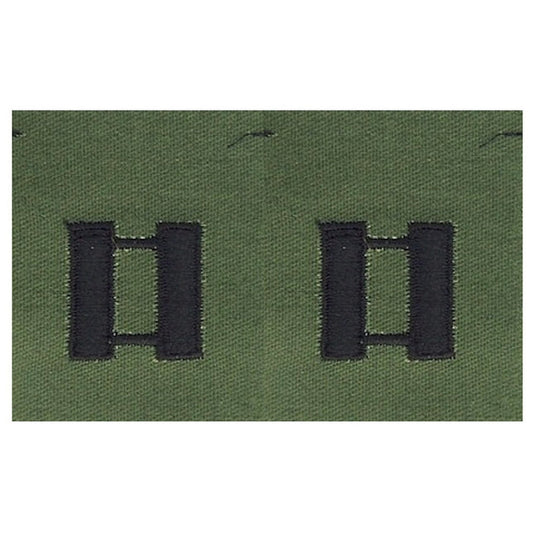 Vintage US Army Captain O‑3 Rank Patch Pair Subdued Black on OD Green Sew‑On