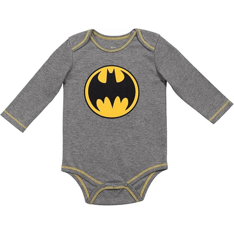 Justice League Superman, Batman, and Flash Baby Long Sleeve Bodysuit 3‑Pack 6‑9M
