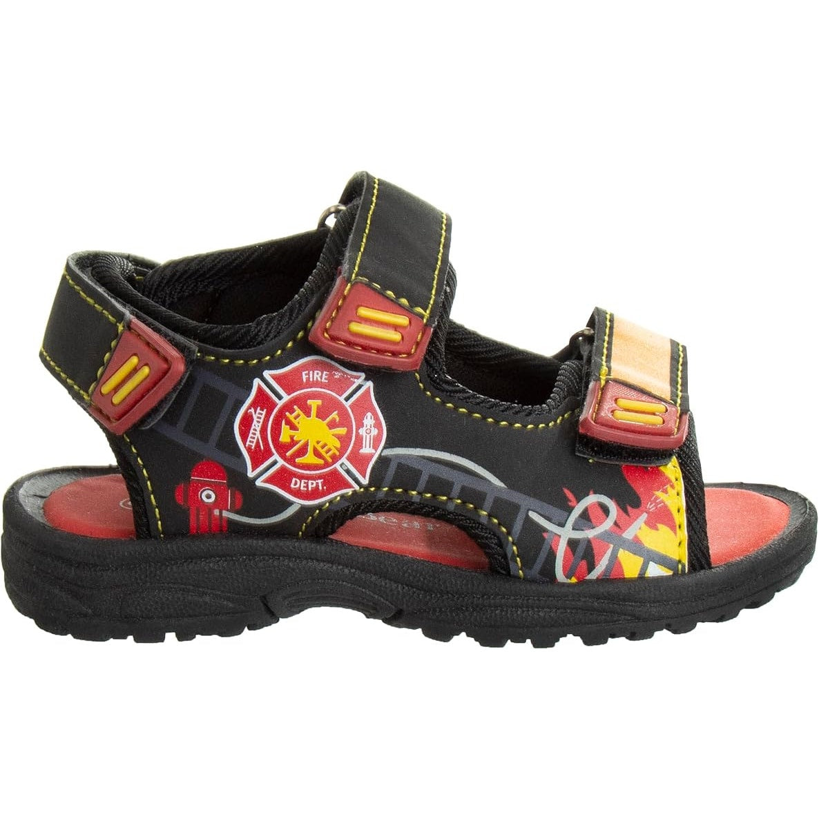 Rugged Bear Kids’ Black/Red Fire Dept. Sport Sandals, Water-Ready Size 5 Toddler