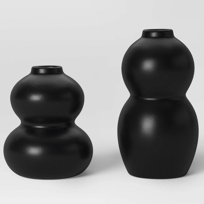 2‑Pack Sculptural Bud Vases – Black Matte Ceramic Modern Decorative Set