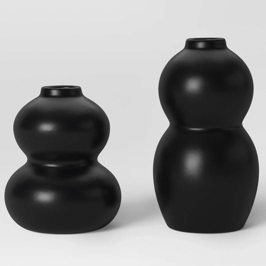 2‑Pack Sculptural Bud Vases – Black Matte Ceramic Modern Decorative Set