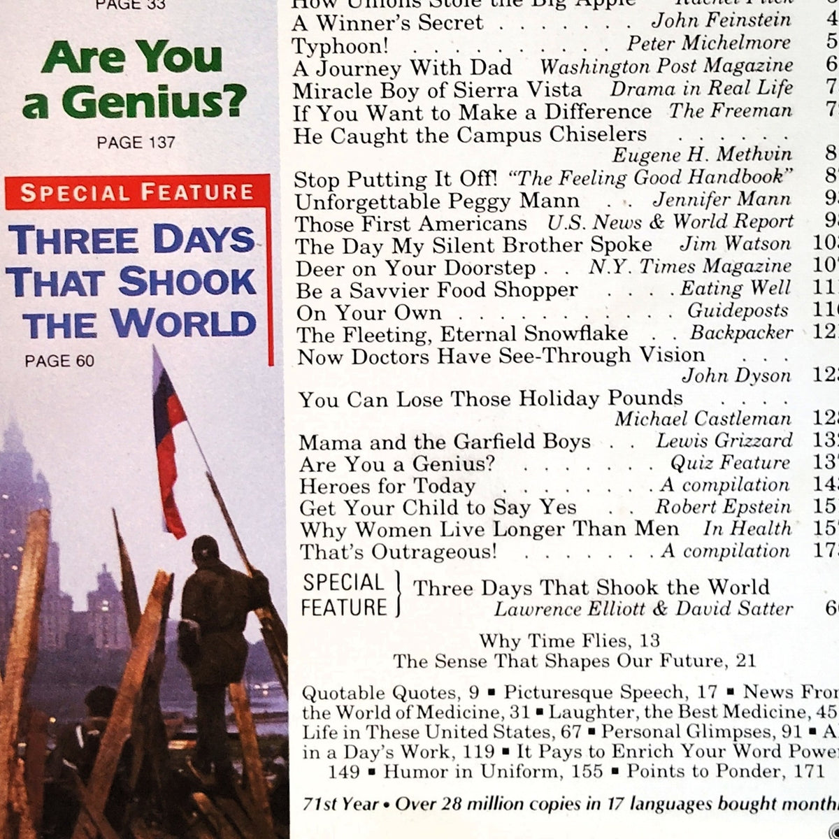 Reader's Digest Magazine January 1992 Vintage - Three Days that Shook The World