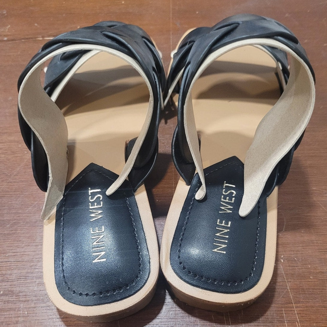 Nine West Royal Sandal – Black, Women’s 5.5, Slip-On Faux Leather with Lug Sole
