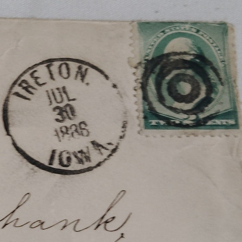 1886 U.S. Postal Cover, 2¢ George Washington, Used, Ireton, Iowa to Paris, Ill.
