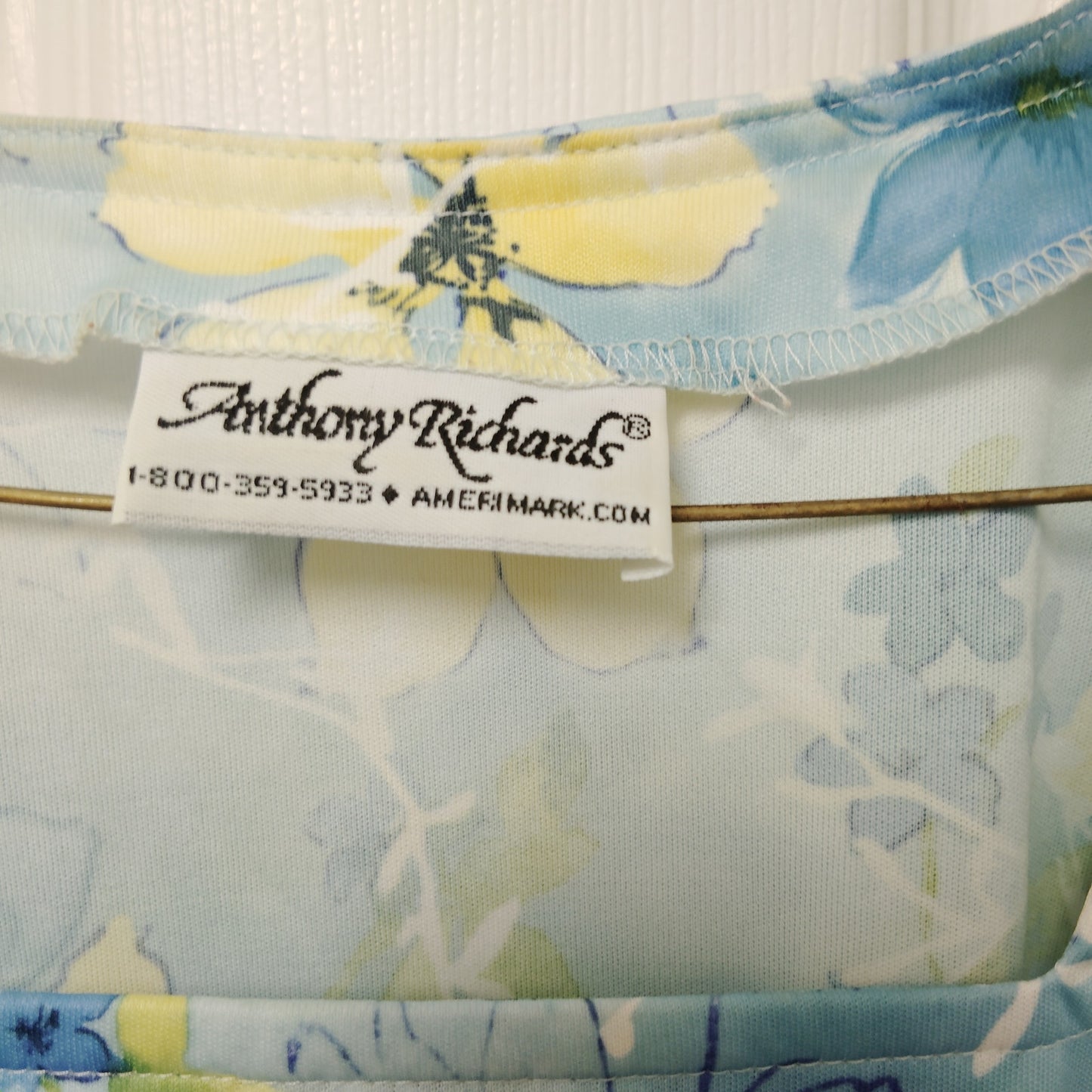Vintage Anthony Richards Women's Large Blue Floral Polyester Blouse Top