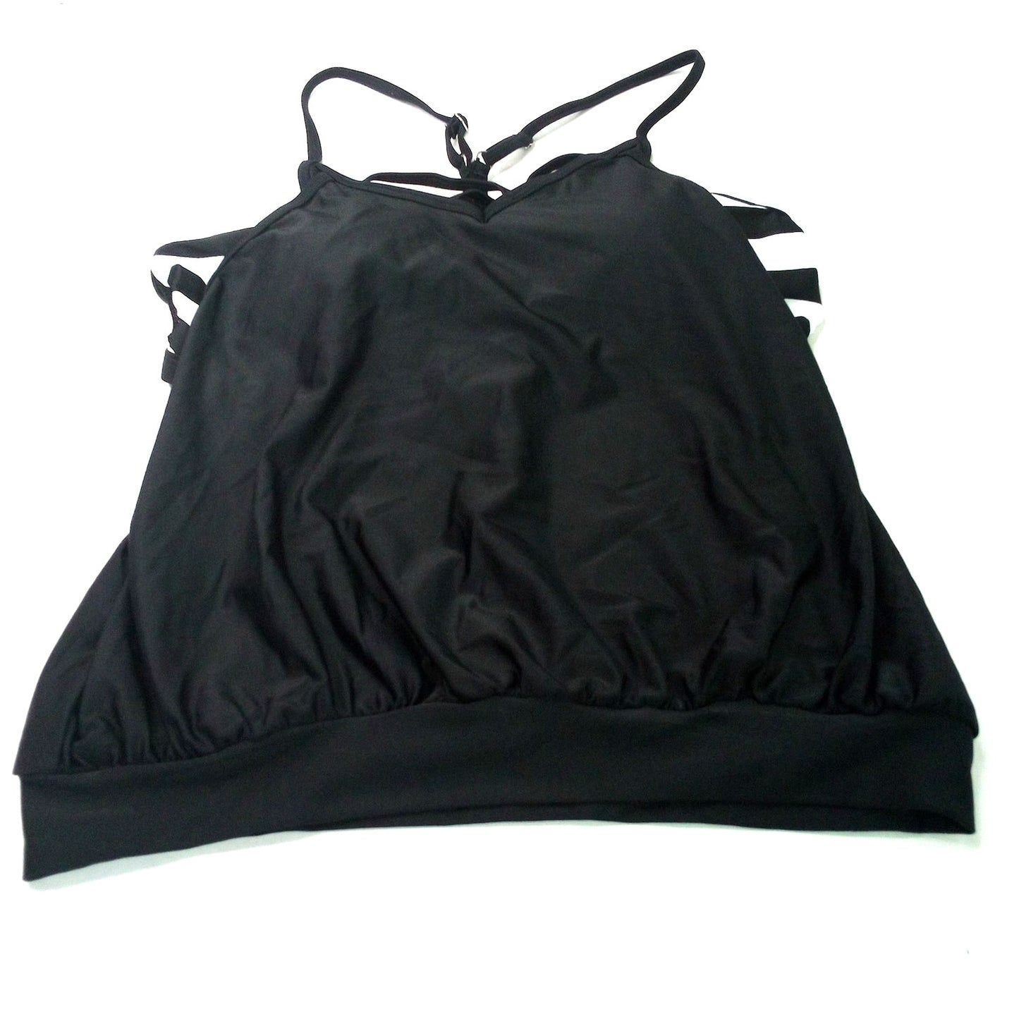 Tankini Swim Top Women’s Size S Black Spaghetti Strap Ruffle Hem