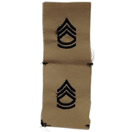 Vintage US Army E-7 Sergeant First Class Collar Device Tape Set – Black Chevrons on Khaki, 2"W
