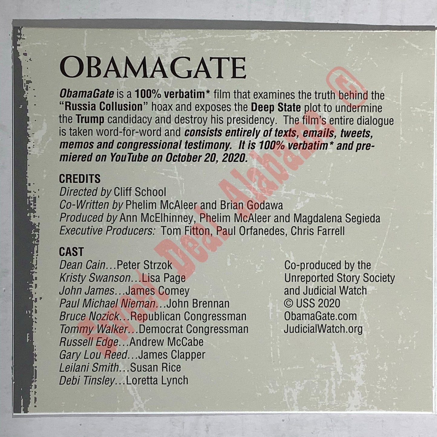 The Obamagate DVD (2020), By Unreported Story Society w/ Judicial Watch