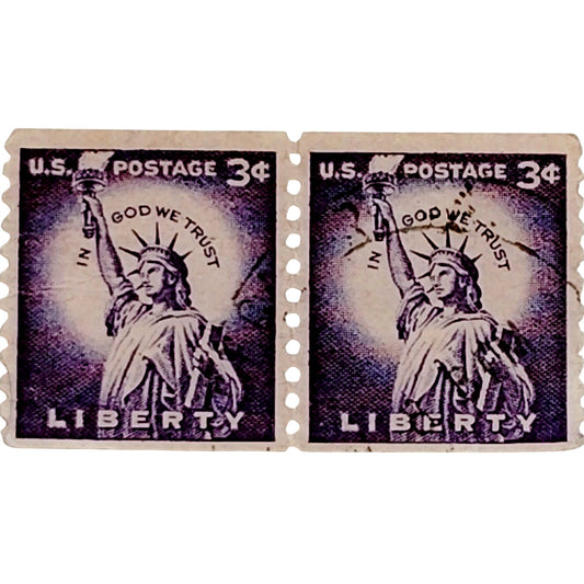 Pair – 1954 USA 3¢ Statue of Liberty Scott 1035 – Liberty Series - Canceled