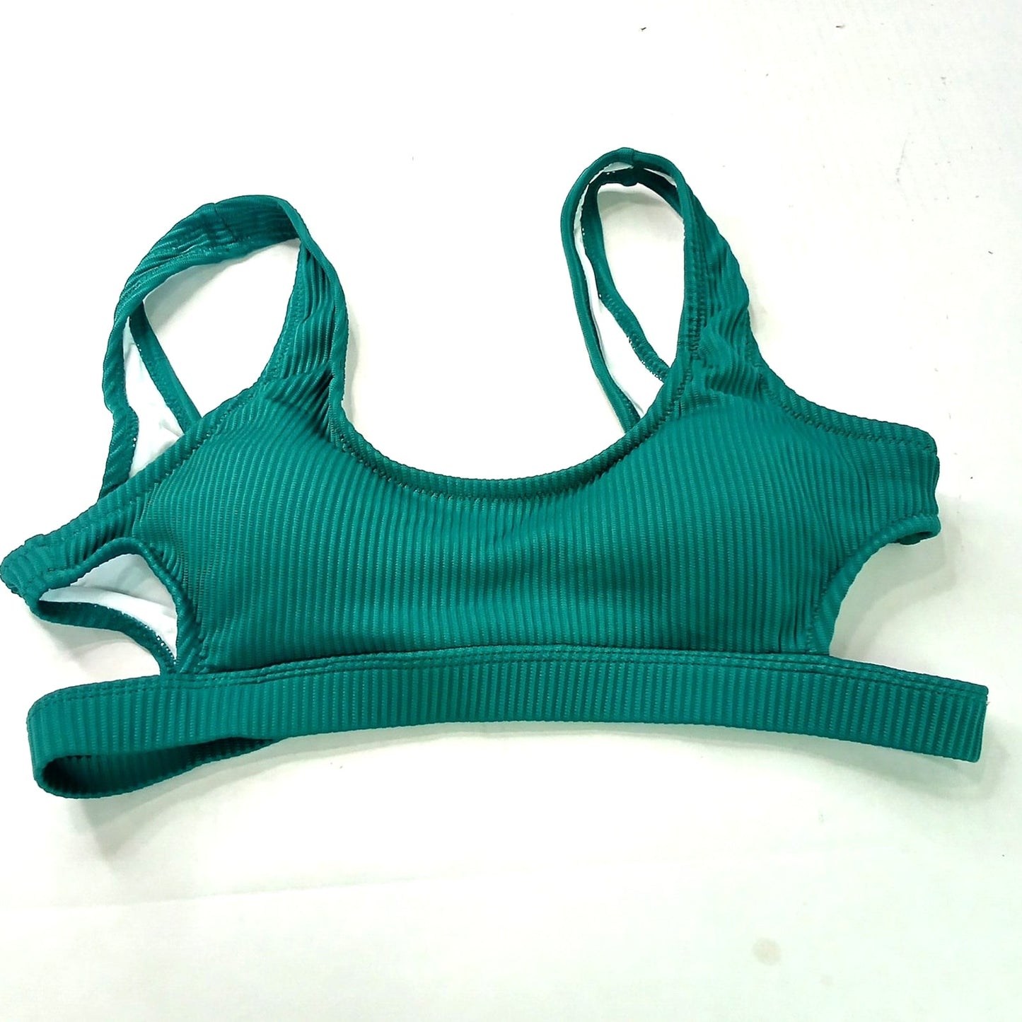 Cupshe Ribbed Scoop Neck Bikini Top, Green, Cutout Swim Women’s Medium