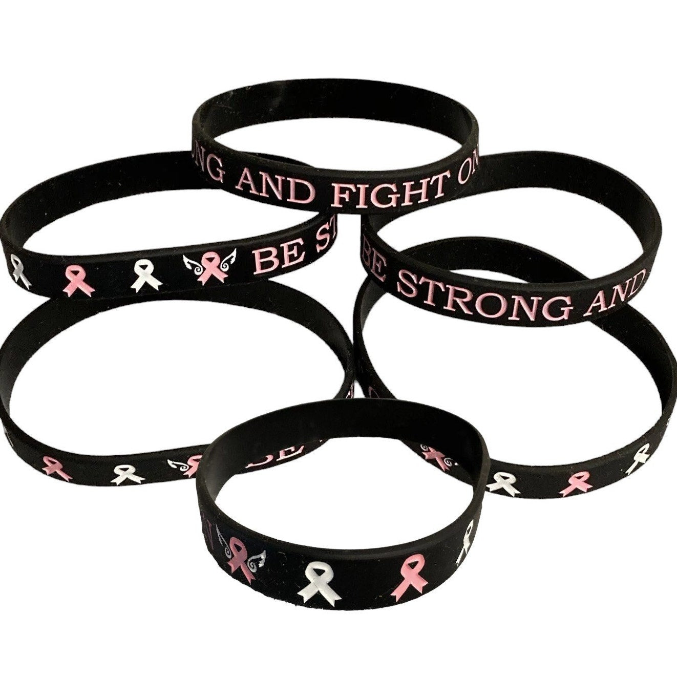 Breast Cancer Support Bracelets, Lot of 6- 100% of Proceeds to Charity